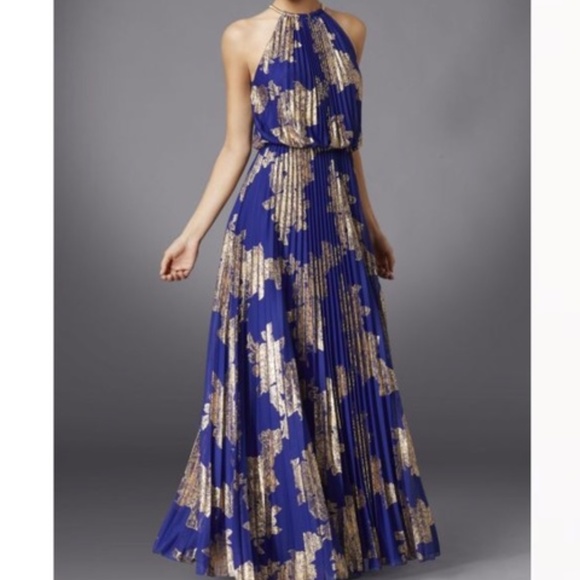 MSK Dresses & Skirts - MSK Metallic-Print Pleated Blouson Gown